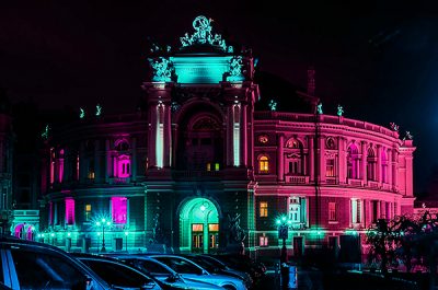 Киберпанк Оперный театр Одесса Печать фото на холсте
